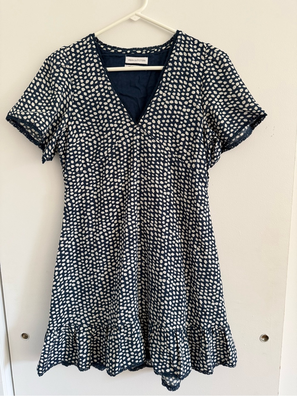 Urban Outfitters- Navy and White Dot V‑Neck Dress- Women- Size Small